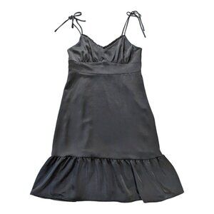 Nine West Midi Dress Women's L Black Empire Fit Flare Strappy Bow Ruffle